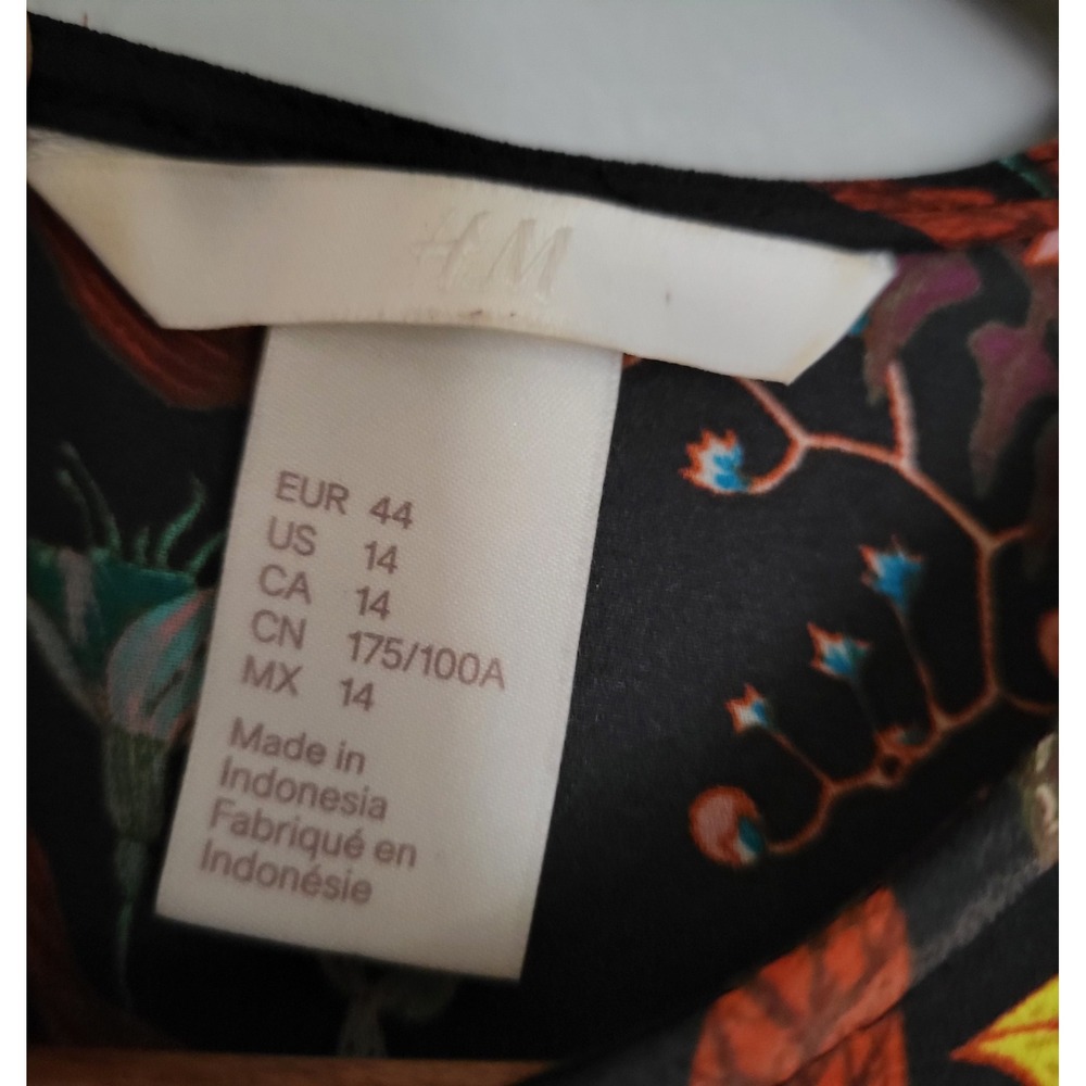 H&M multicolor botanical garden floral long sleeved‎ blouse Tunic Top Size 14 - Picture 6 of 12